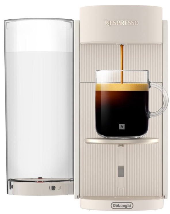 Detail přípravy kávy v DeLonghi Nespresso Vertuo Up Bundle ENV200.WAE s viditelnou cremou