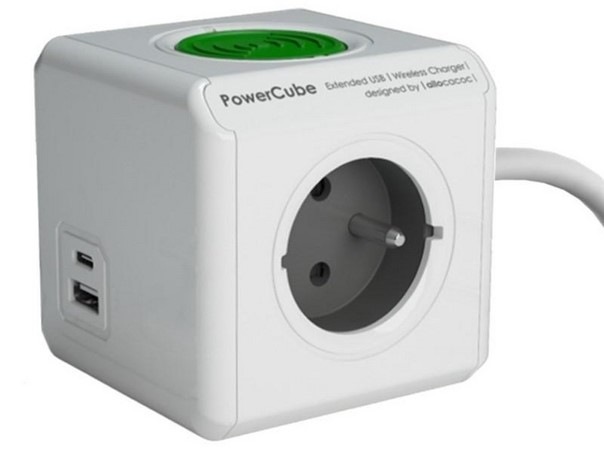 Kabel prodlužovací Powercube Extended USB WirelessCharger, 3x zásuvka, bezdrátové nabíjení bílý