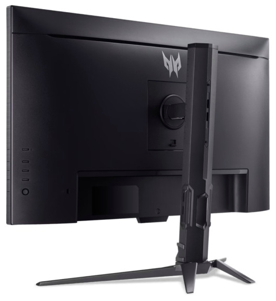 Zadní strana herního monitoru Acer Predator XB273U F5 s nastavitelným stojanem a zadní konstrukcí