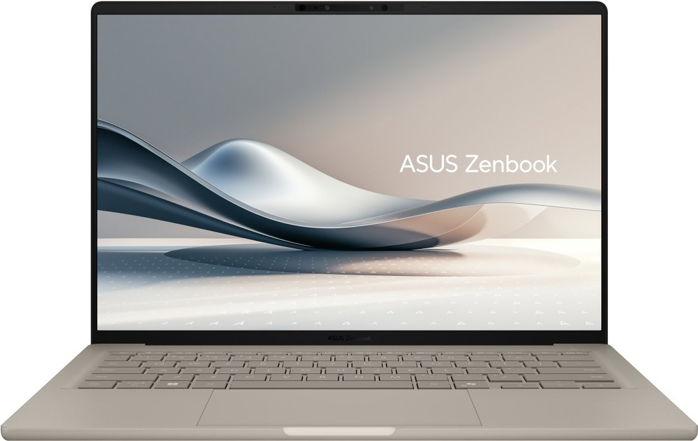 Notebook Asus Zenbook A14 šedý Přední pohled na Zenbook A14 s ostrým rozlišením a tenkými rámečky