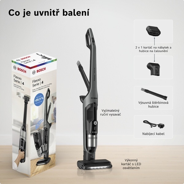 Tyčový vysavač Bosch BHH4GN28 včetně příslušenství a krabice