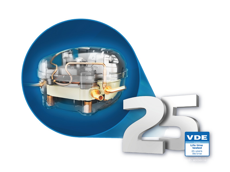 25 let životnosti VDE kompresoru, který je umístěn v modrém kolečku 