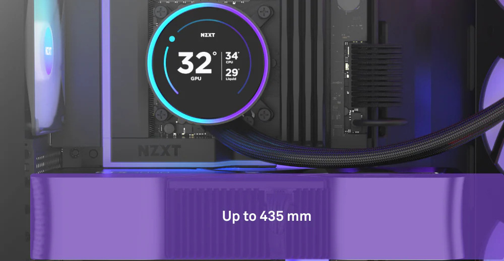 Dovnitř skříně NZXT H9 Flow RGB+ lze instalovat i výkonné grafické karty s délkou až 435 mm