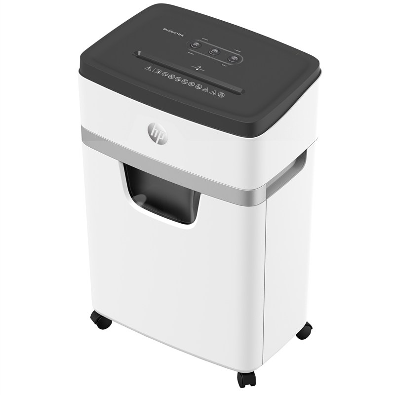 Skartovačka HP OneShred 12MC v bílé barvě.