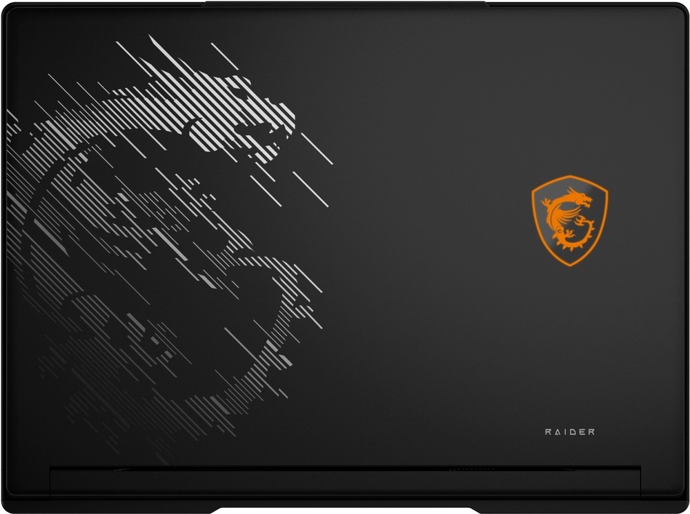 Notebook MSI Raider 16 HX B2WH-245XCZ černý Zadní strana herního notebooku Raider 16 HX B2W se symbolem draka a podsvíceným emblémem
