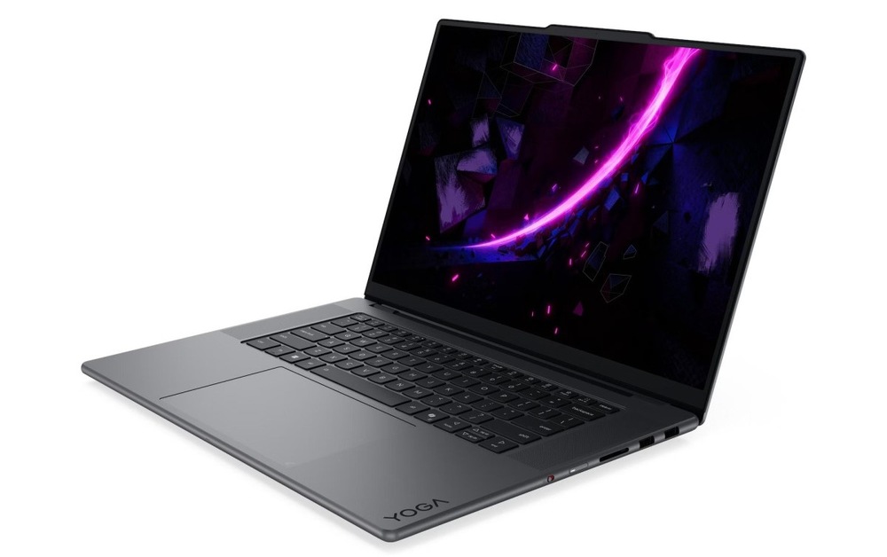 Notebook Lenovo Yoga Pro 9 16IPH11 šedý Otevřený a zapnutý notebook Notebook Lenovo Yoga Pro 9 16IPH11 otočený doleva