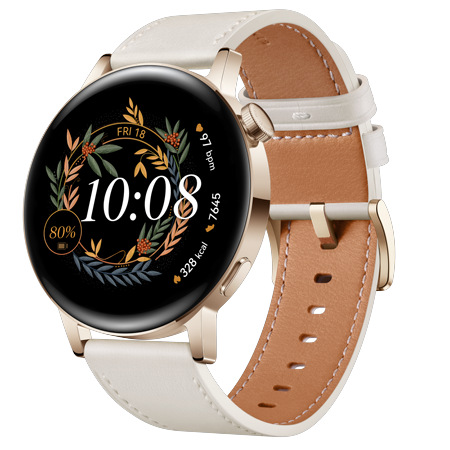 Chytré hodinky Huawei Watch GT 3 42 mm (Elegant) - Light Gold + White Leather Strap