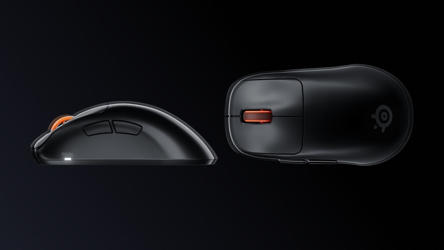 Myš SteelSeries Rival Pro WL Mini černá Černá myš SteelSeries Rival Pro z boku a shora s viditelnými bočními tlačítky