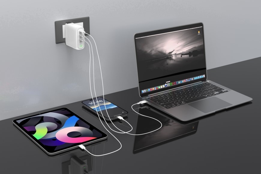 Nabíječka do sítě Creative 3x USB-C, 140W, GaN + EU konektor - bílá