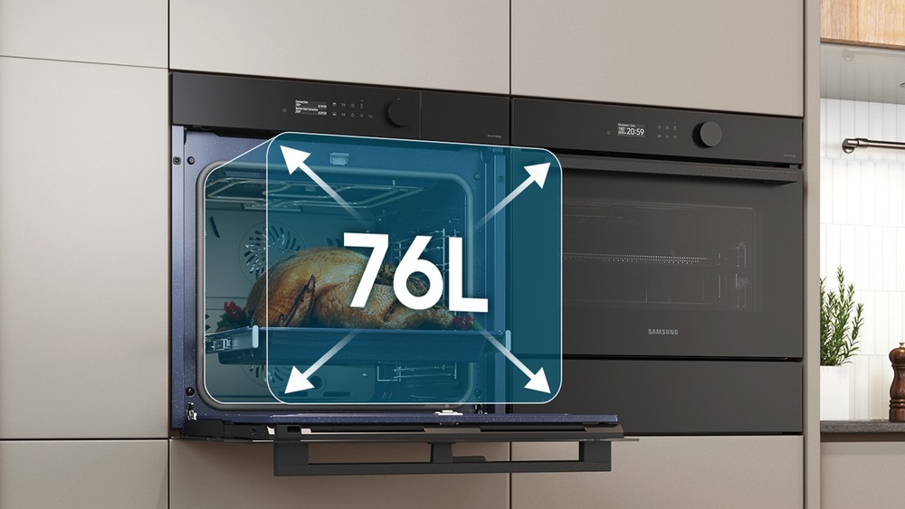 Vestavná trouba Samsung NV7B5775WAK/U3 v kuchyni, zakreslení kapacity trouby