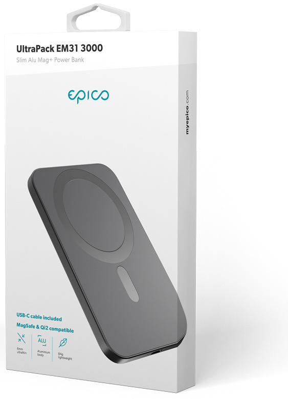 Powerbanka Epico UltraPack Slim Alu Mag+ 3000mAh šedá