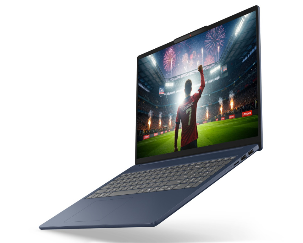 Otevřený a zapnutý notebook Lenovo IdeaPad Slim 5 16IPH11 otočený doleva