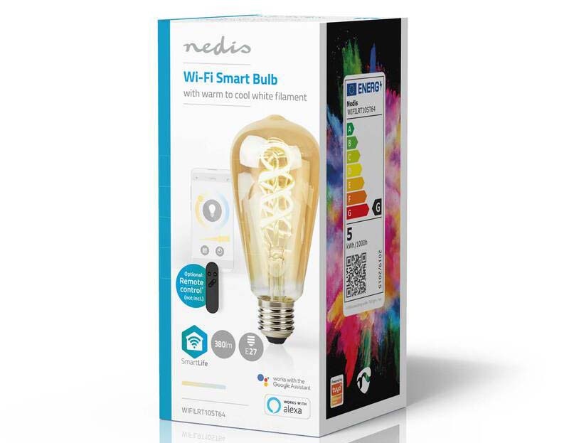 Chytrá žárovka Nedis SmartLife ST64, Wi-Fi, E27, 360 lm, 4.9 W, Teplá - studená bílá