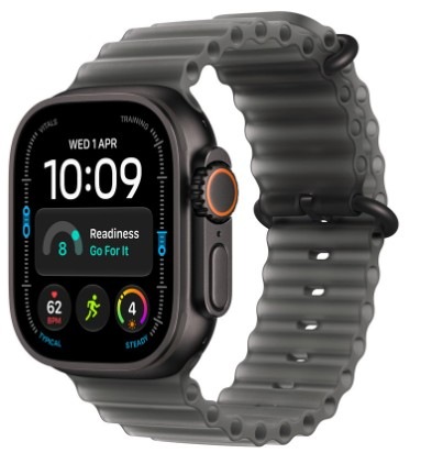 Chytré hodinky Apple Watch Ultra 4 GPS + Cellular 49 mm černý titan, průsvitně černý oceánský řemínek