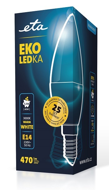 Žárovka LED ETA EKO LEDka svíčka 5,5W, E14, teplá bílá žárovka ETAC37W55WW01 LED