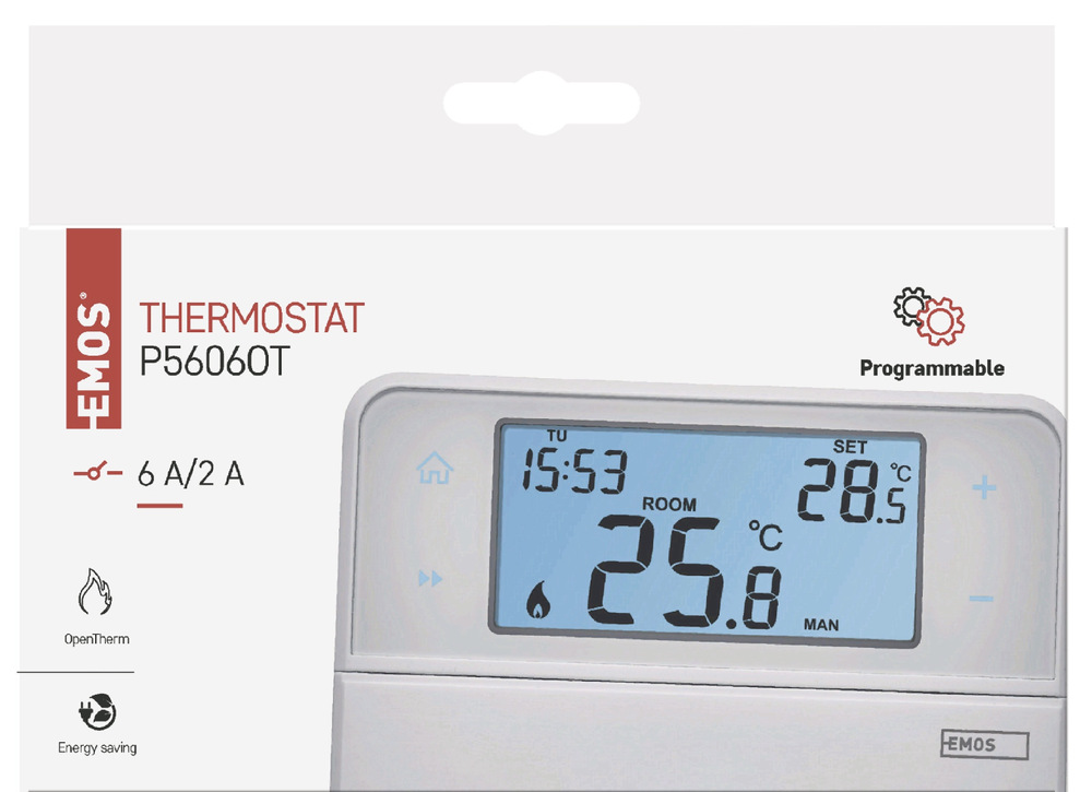 Termostat EMOS pokojový, programovatelný, drátový, OpenTherm, P5606OT Termostat EMOS pokojový, programovatelný, drátový, OpenTherm, P5606OT