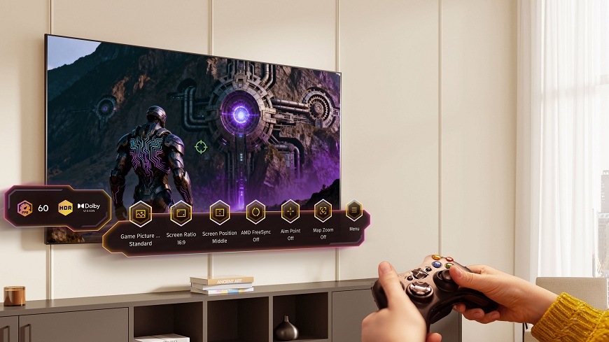 Televize Hisense 50A6S hráč hraje hry na televizi Hisense 50A6S a nastavuje v herní liště specifikace