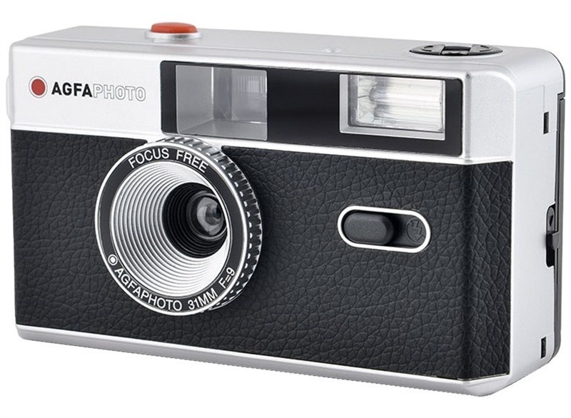 Analogový fotoaparát AgfaPhoto s vestavěným bleskem, černá barva