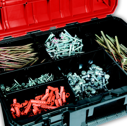 Kufr na nářadí Einhell Expert E-Case S-F 4540020 Einhell E-Case S-F – pohled dovnitř s přihrádkami a pěnovými vložkami.