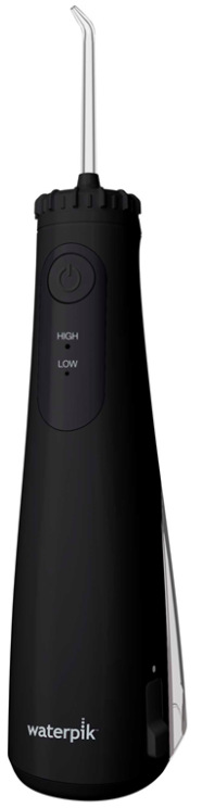 Černá dobíjecí ústní sprcha Waterpik Cordless Plus WF26EUB s nasazenou čisticí tryskou