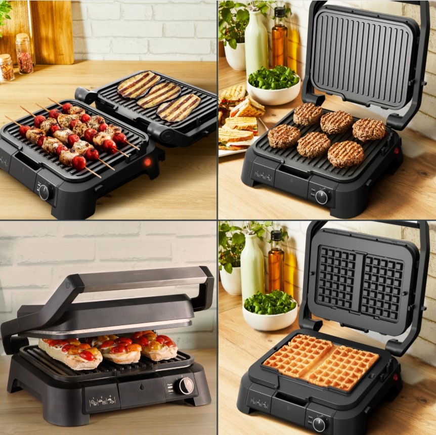 Gril Tefal GC517DE0 SuperGrill 4v1 černý/nerez Tefal SuperGrill s funkcí barbecue, polohou pro pečení v troubě a vaflovačem