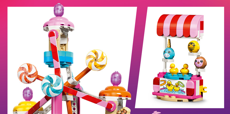 Stavebnice LEGO® Friends 42700 Kolotoč se sladkostmi a cupcaky Interaktivní návod v aplikaci LEGO Builder provede děti 602 dílky při stavbě kolotoče vysokého přes 25 cm.