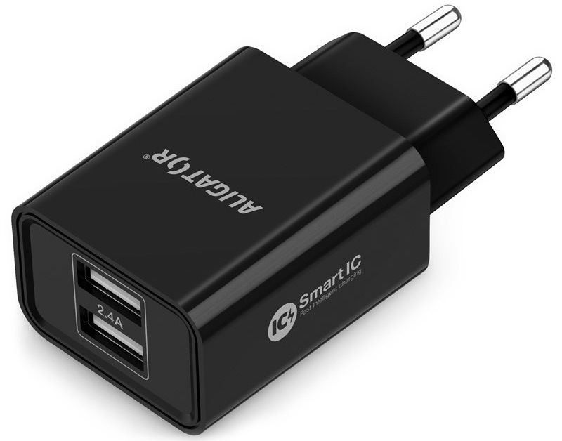 Nabíječka do sítě Aligator 2,4A, 2xUSB, smart IC černá