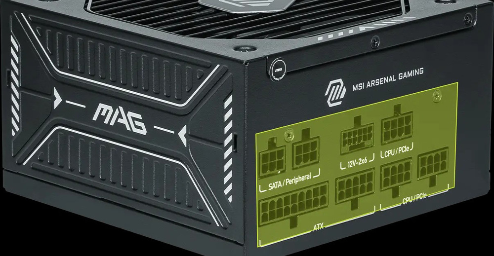 Zdroj MSI MAG A650GLS PCIE5 650W černý Zdroj je kompatibilní s ATX 3.1 a zvládá až 220 % výkonové výkyvy i 3× GPU power excursion
