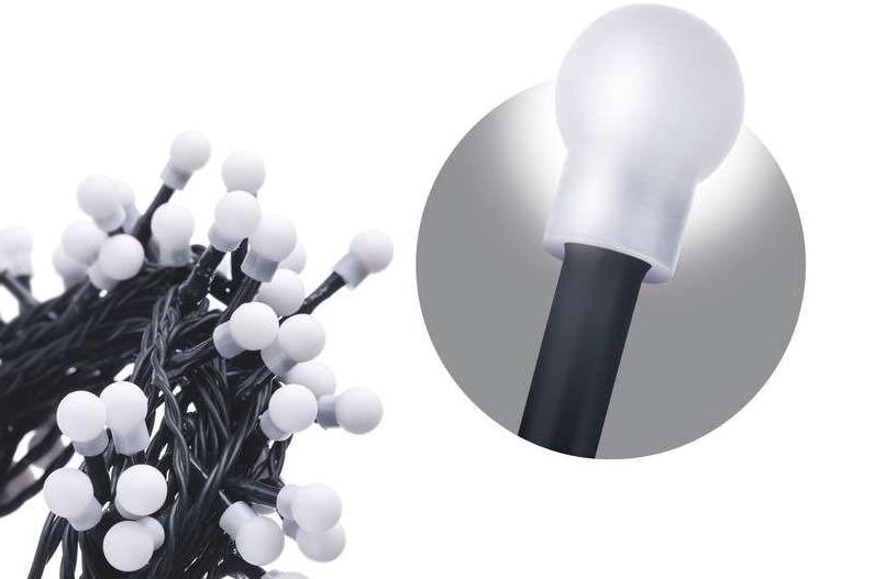 Vánoční osvětlení EMOS 480 LED cherry řetěz - kuličky, 48 m, venkovní i vnitřní, studená bílá, časovač