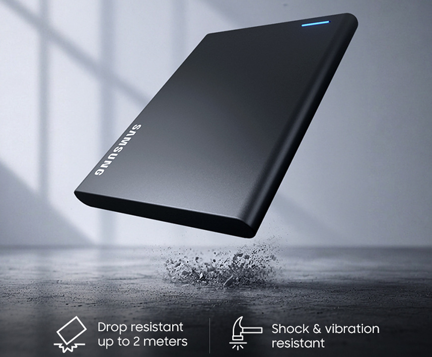 Odolnost SSD Samsung P7 proti pádu z výšky až 2 m, nárazům a vibracím