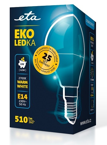 Žárovka LED ETA EKO LEDka mini globe 6W, E14, teplá bílá Žárovka ETAP45W6WW01, úspora