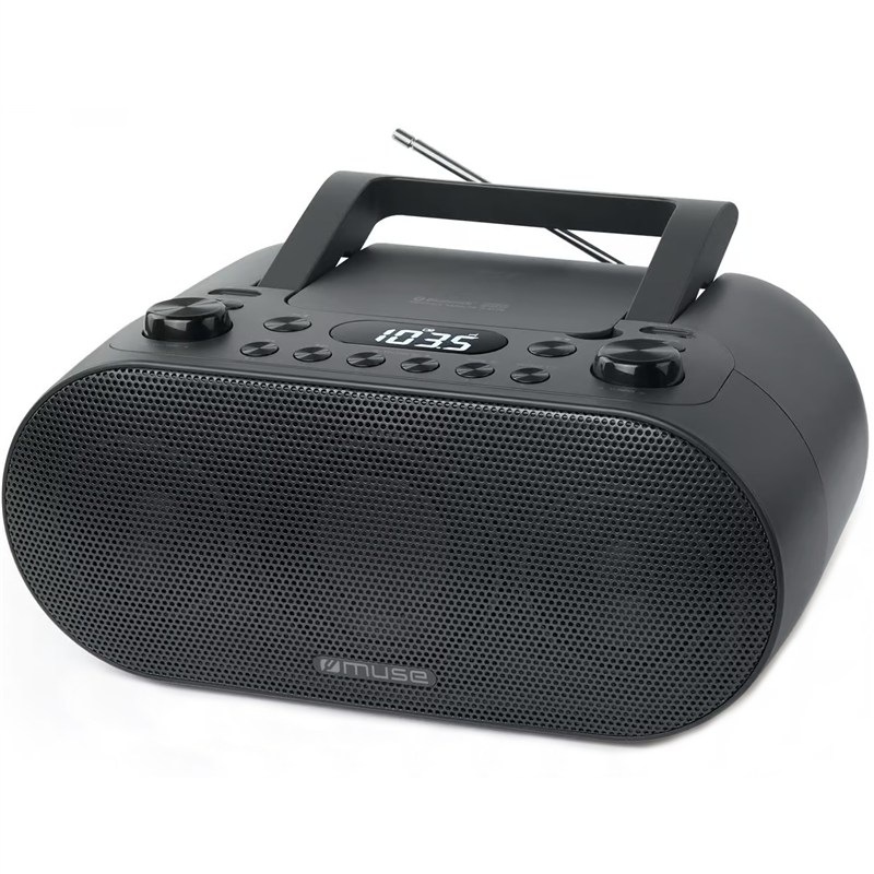 Radiopřijímač CD MUSE v černé barvě.