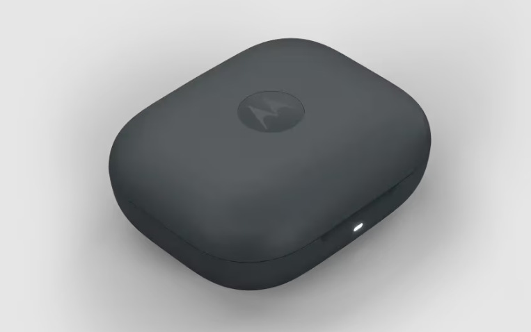 Sluchátka Motorola Moto Buds Bass šedá Zavřené černé nabíjecí pouzdro ke sluchátkám Motorola Moto Buds Bass