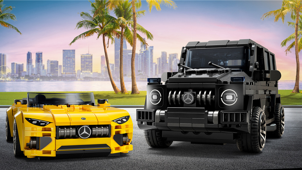 Stavebnice LEGO® Speed Champions 76924 Mercedes-AMG G 63 a Mercedes-AMG SL 63 Dvě odlišné siluety a množství detailů promění oba modely v zajímavou dvojici vhodnou také k vystavení.