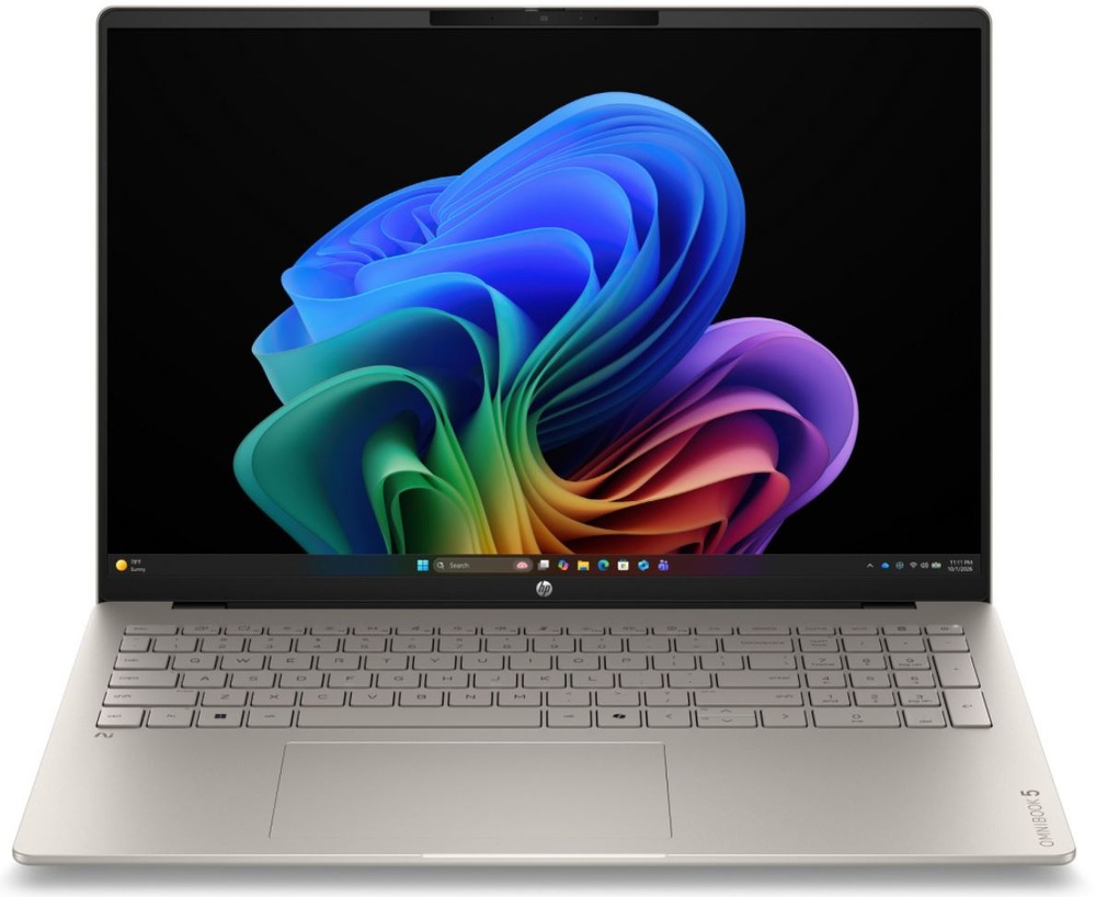Notebook HP OmniBook 5 16-bp0001ncx + Game Pass předplatné na 2 měsíce béžový Notebook HP OmniBook 5 v čelním pohledu s otevřenou obrazovkou