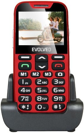 EVOLVEO EasyPhone XD, mobilní telefon pro seniory s nabíjecím stojánkem, červený