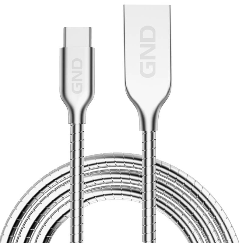 Kabel GND USB / USB-C, 1m, opletený, ocelový stříbrný