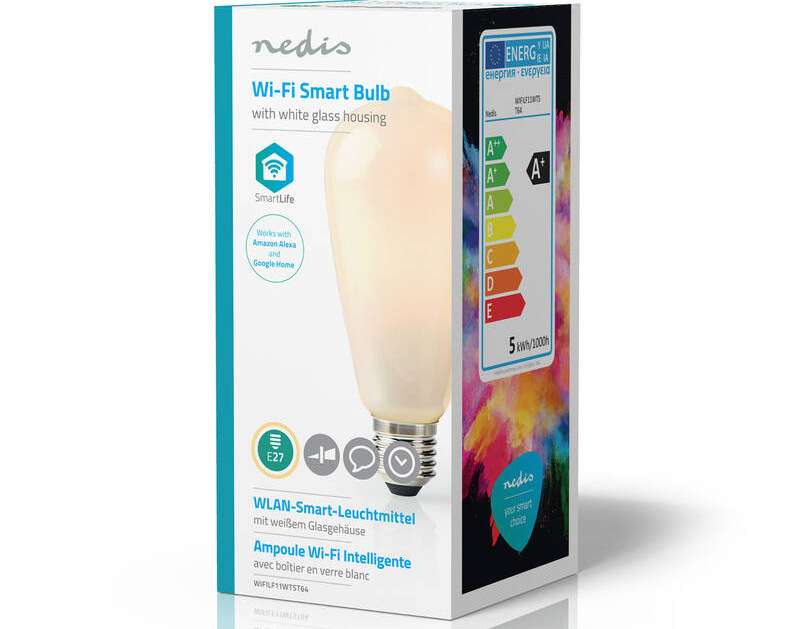 Chytrá žárovka Nedis SmartLife ST64, Wi-Fi, E27, 500 lm, 5 W, Teplá Bílá