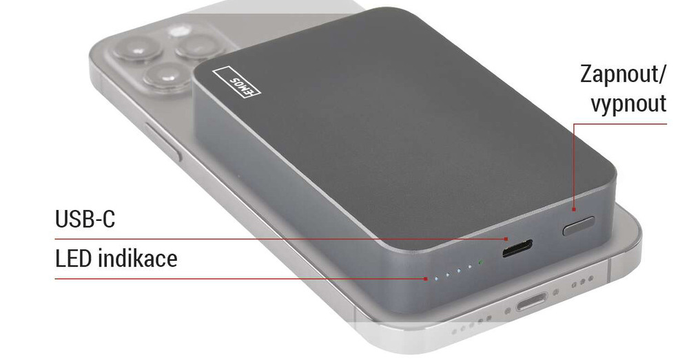 Powerbanka EMOS WI 1046, 10 000 mAh, 20 W+Wireless šedá