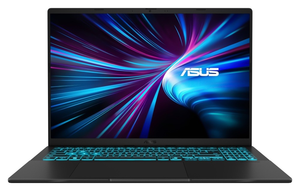 Otevřený a zapnutý notebook Asus V16 