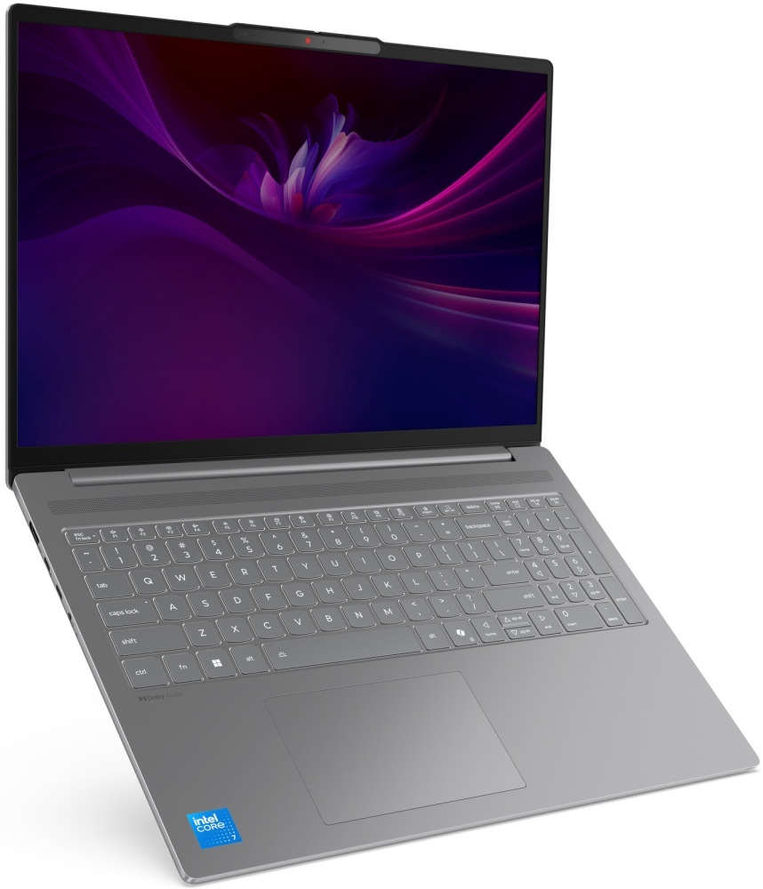 Notebook Lenovo IdeaPad Slim 5 16IMH10 šedý Pohled šikmo ze strany na laptop Lenovo IdeaPad Slim 5 s ostrým, prostorným displejem