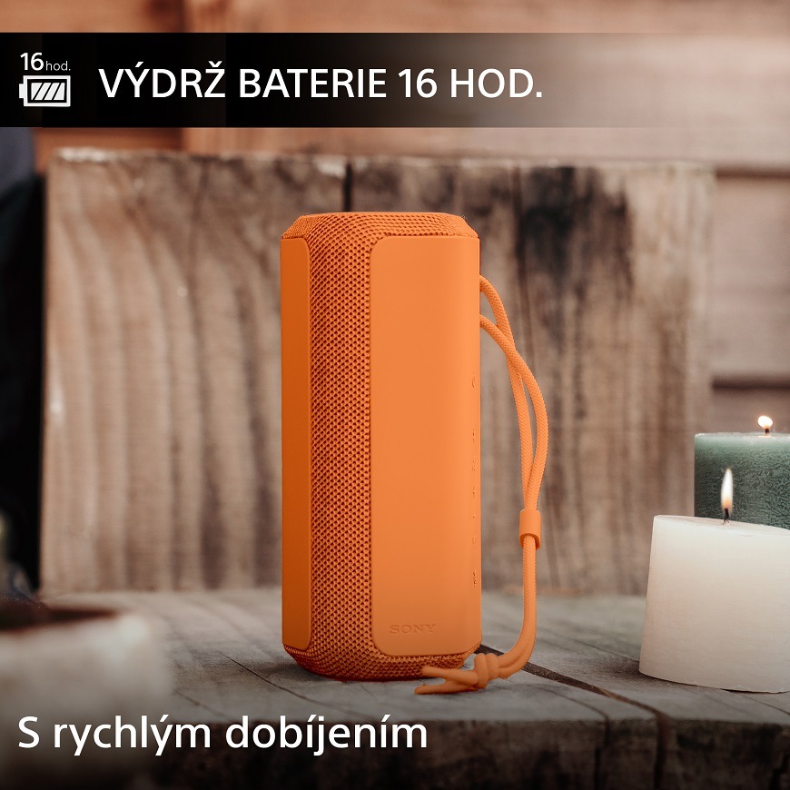 Přenosný reproduktor Sony SRS-XE200 oranžový Přenosný reproduktor SONY SRS-XE200 16hodinová baterie a snímání okolního hluku