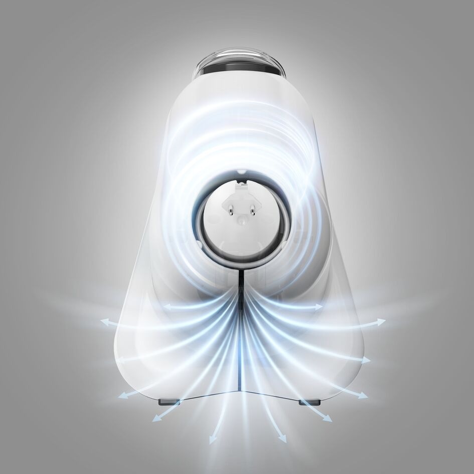 Detail ventilačního otvoru strouhače Tefal DN853BE0 Fresh Express znázorňující proudění vzduchu