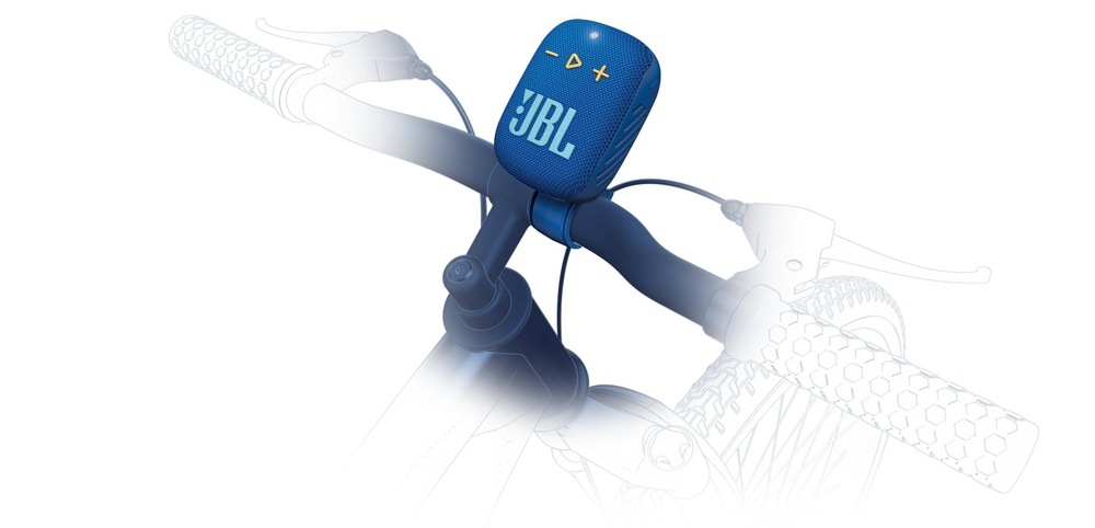 Přenosný reproduktor JBL WIND 3S šedý Přenosný reproduktor JBL WIND 3S na řídítkách kola