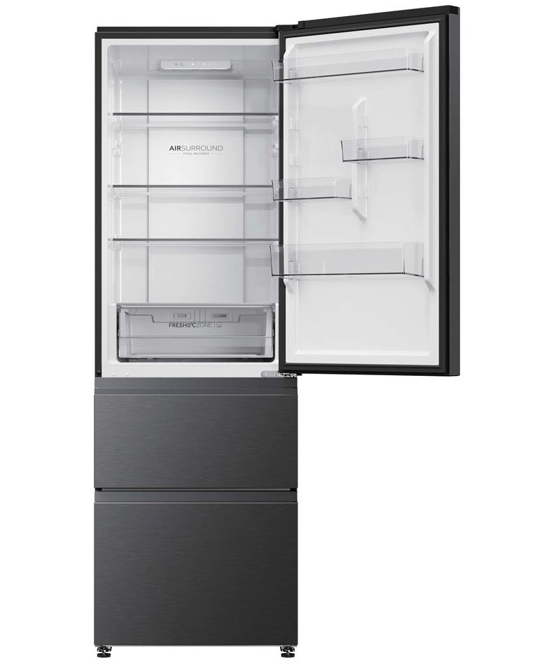 Chladnička s mrazničkou Haier HTR3618CNMP, tmavý nerez Chladnička komb. Haier HTR3618CNMP otevřený interiér