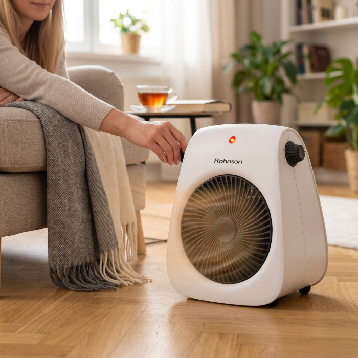 Teplovzdušný ventilátor Rohnson R-6062 bílý Horkovzdušný ventilátor Rohnson podporuje funkcí automatického vypnutí při převrhnutí