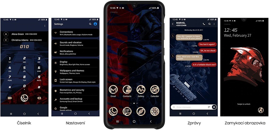 Kryt na mobil Samsung Smart Cover Avengers na Galaxy A50 černý Kryt na mobil Galaxy Friends x MARVEL