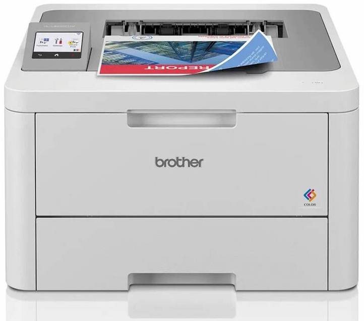 Tiskárna laserová Brother HL-L8230CDW bílá Horní část tiskárny Brother HL-L8230CDW s barevným dotykovým displejem a vytištěným dokumentem