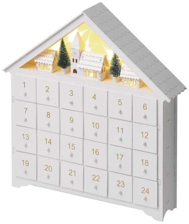 LED dekorace EMOS adventní kalendář dřevěný, 35x33 cm, 2x AA, vnitřní, teplá bílá, časovač