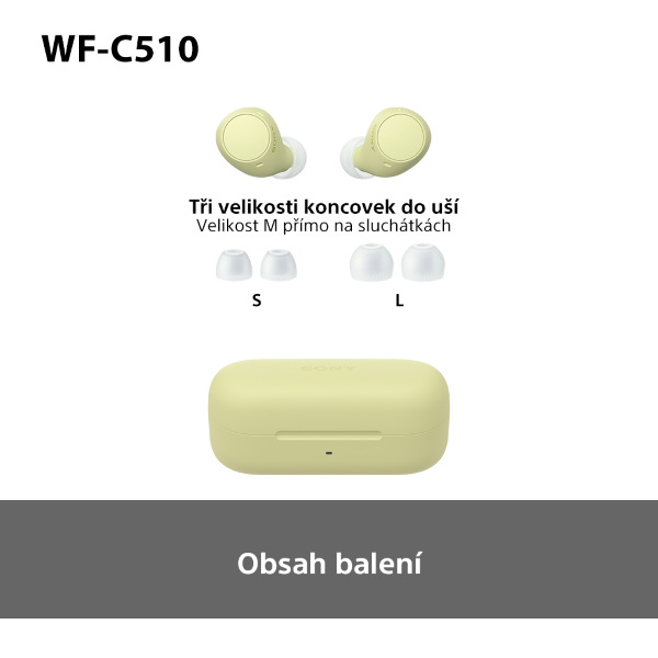Sluchátka Sony WF-C510 žlutá Sluchátka Sony WF-C510 - žlutá, obsah balení